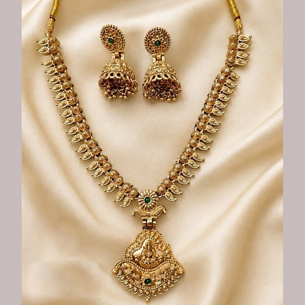 Lucentarts Jewellery Gold Plated Pota Stone Temple Necklace Set