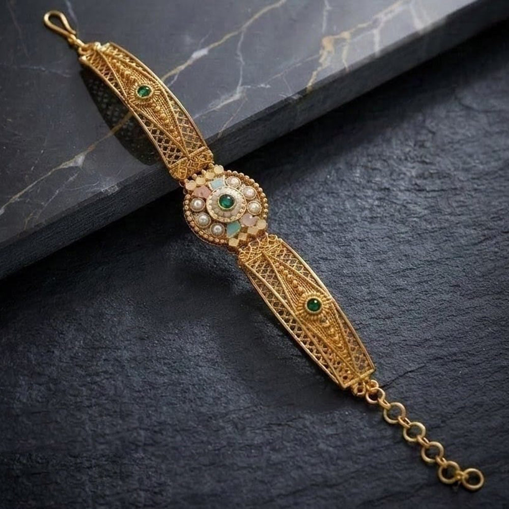 Lucentarts Jewellery Elegant Ethnic Gold Plated Crystal Stone Adjustable Bracelet