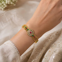 Lucentarts Jewellery Ethnic Gold Plated Pota Stone Adjustable Bracelet
