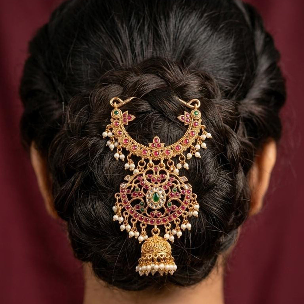 Lucentarts Jewellery Gold Plated  Pota Stone Hair Juda Pin