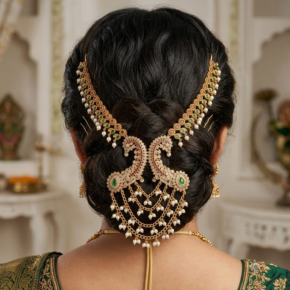 Lucentarts Jewellery Kundan Pearl Hair Accessories Traditional Indian Juda Hair Jewellery