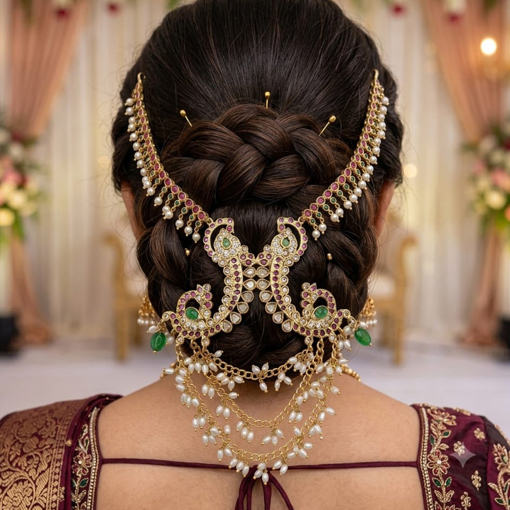 Lucentarts Jewellery Kundan Pearl Hair Accessories Traditional Indian Juda Hair Jewellery (Copy) (Copy)
