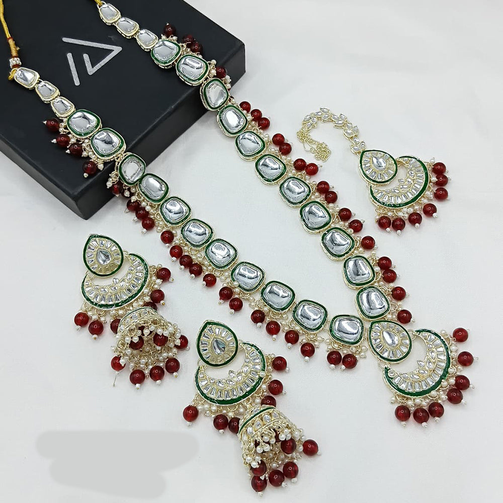 Lucentarts Jewellery Kundan Stone And Beads Long Necklace Set for Women