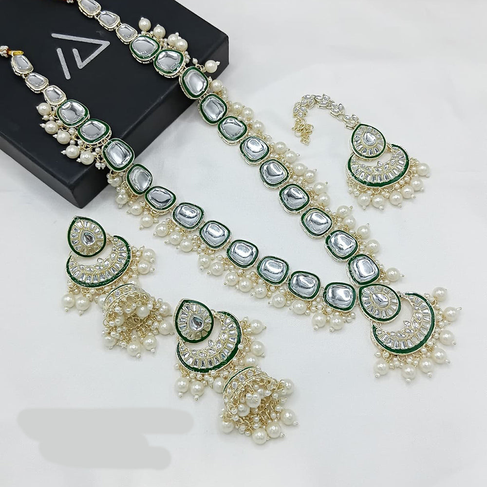 Lucentarts Jewellery Kundan Stone And Beads Long Necklace Set for Women