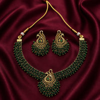 Lucentarts Jewellery Gold Plated Green Pearl Peacock Necklace Set