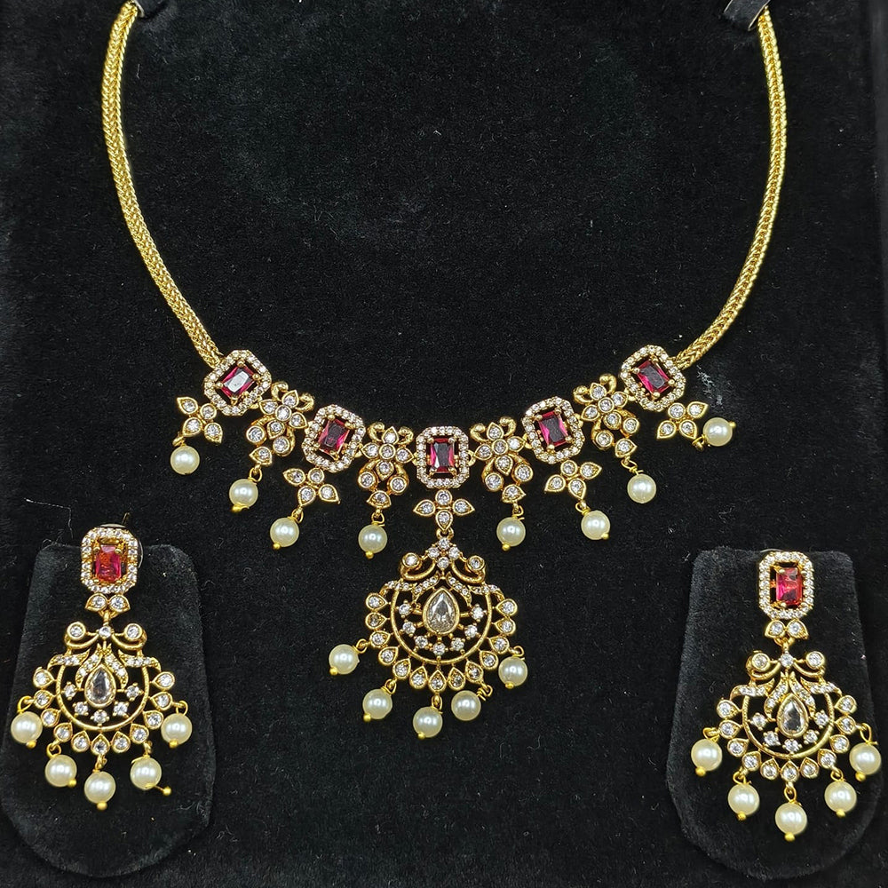 Lucentarts Jewellery Gold Plated American Diamond Necklace Set