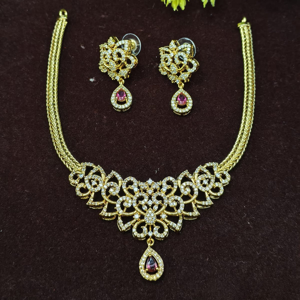Lucentarts Jewellery Gold Plated American Diamond Necklace Set