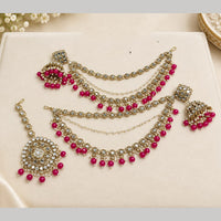 Lucentarts Jewellery Elegant Kundan Stone And Beads Jhumki Earrings With Maangtikka