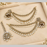 Lucentarts Jewellery Elegant Kundan Stone And Beads Jhumki Earrings With Maangtikka