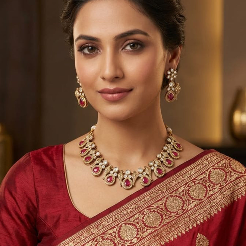Lucentarts Jewellery Graceful Polki Kundan Stone Necklace Set 