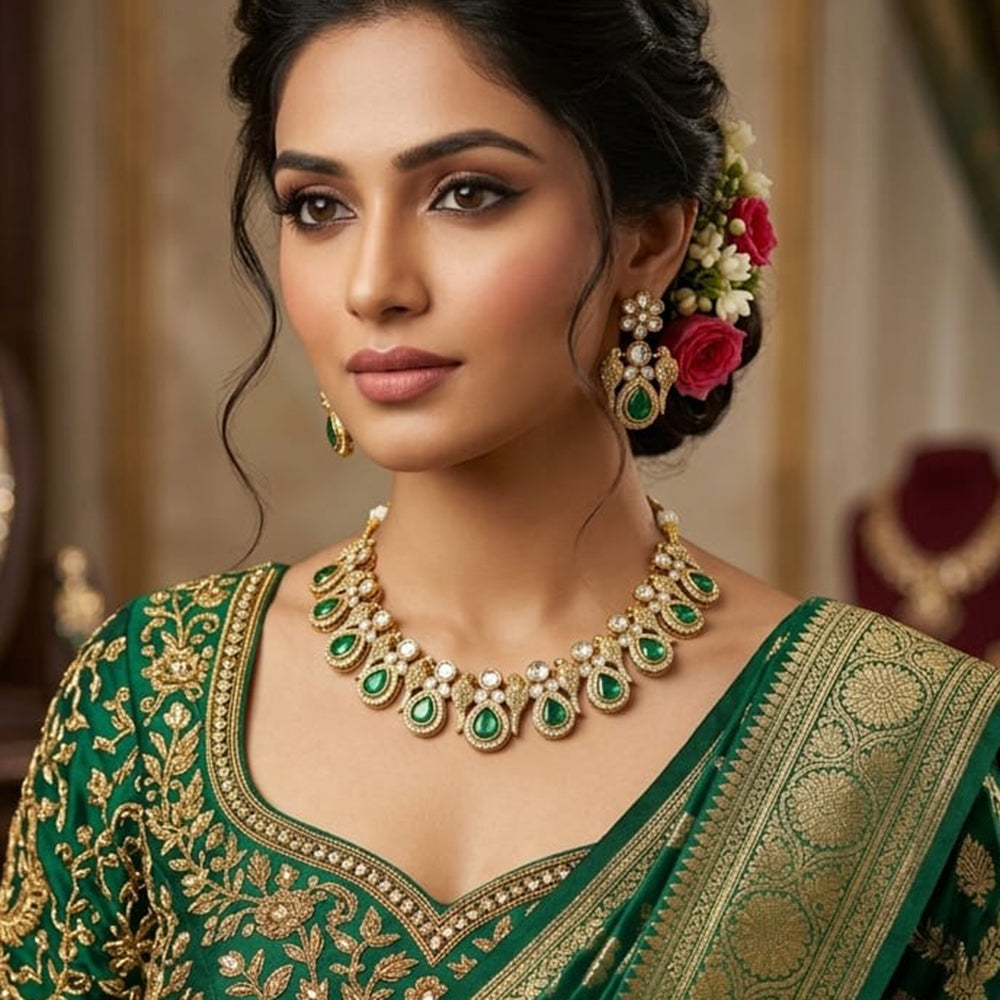 Lucentarts Jewellery Graceful Polki Kundan Stone Necklace Set