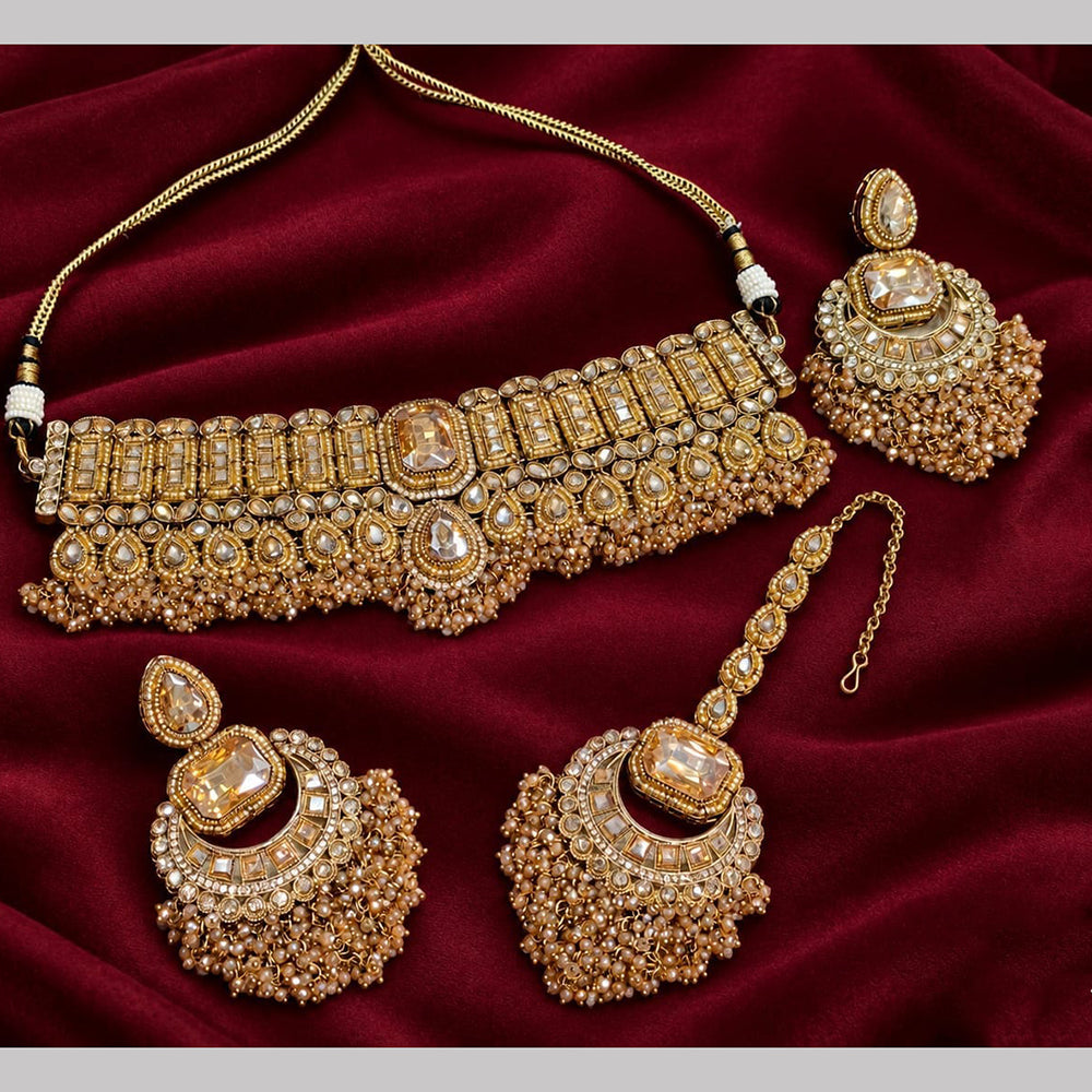 Lucentarts Jewellery Elegant Pota Stone And Pearl Choker Necklace Set