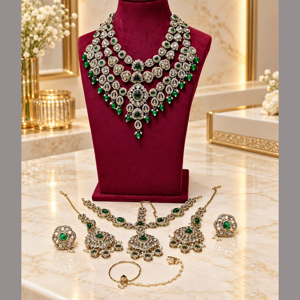Lucentarts Jewellery Statement Kundan Stone And Beads Semi Bridal Necklace Set