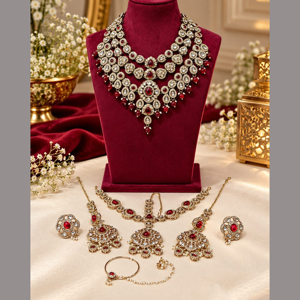 Lucentarts Jewellery Statement Kundan Stone And Beads Semi Bridal Necklace Set