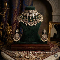 Sai Fashion Gold Plated Austrian Stone And Pearl Choker Necklace Set