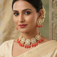 Sai Fashion Elegant Kundan Stone And Beads Choker Necklace Set