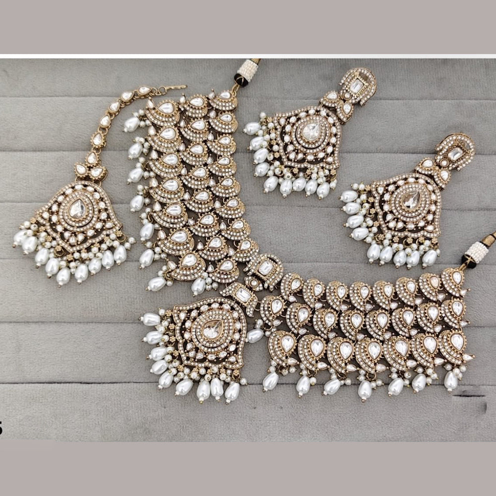 Sai Fashion Elegant Kundan Stone And Beads Choker Necklace Set