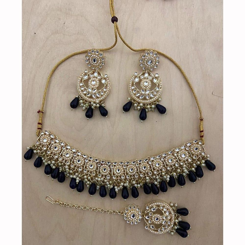 Sai Fashion Elegant Kundan Stone And Beads Choker Necklace Set