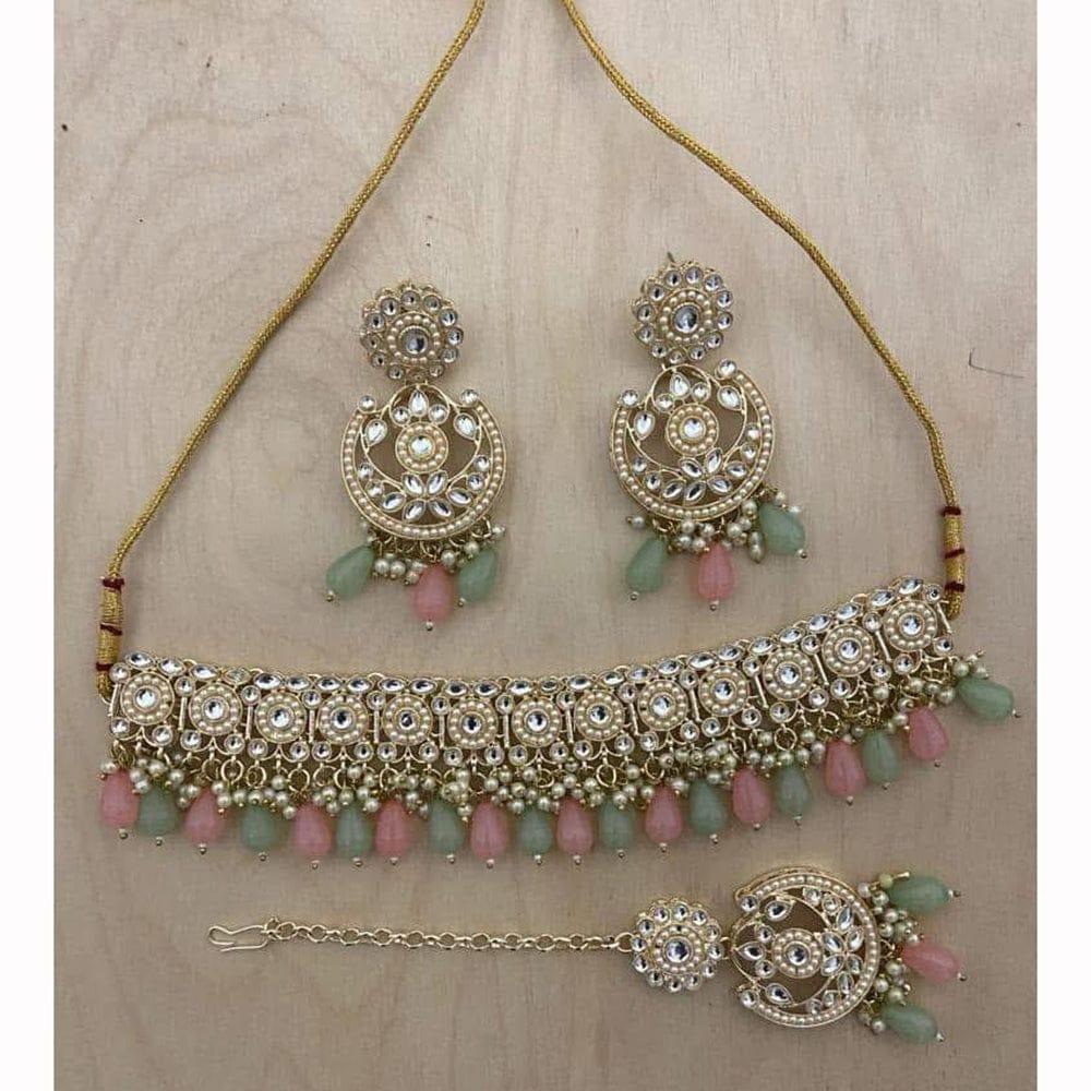 Sai Fashion Elegant Kundan Stone And Beads Choker Necklace Set