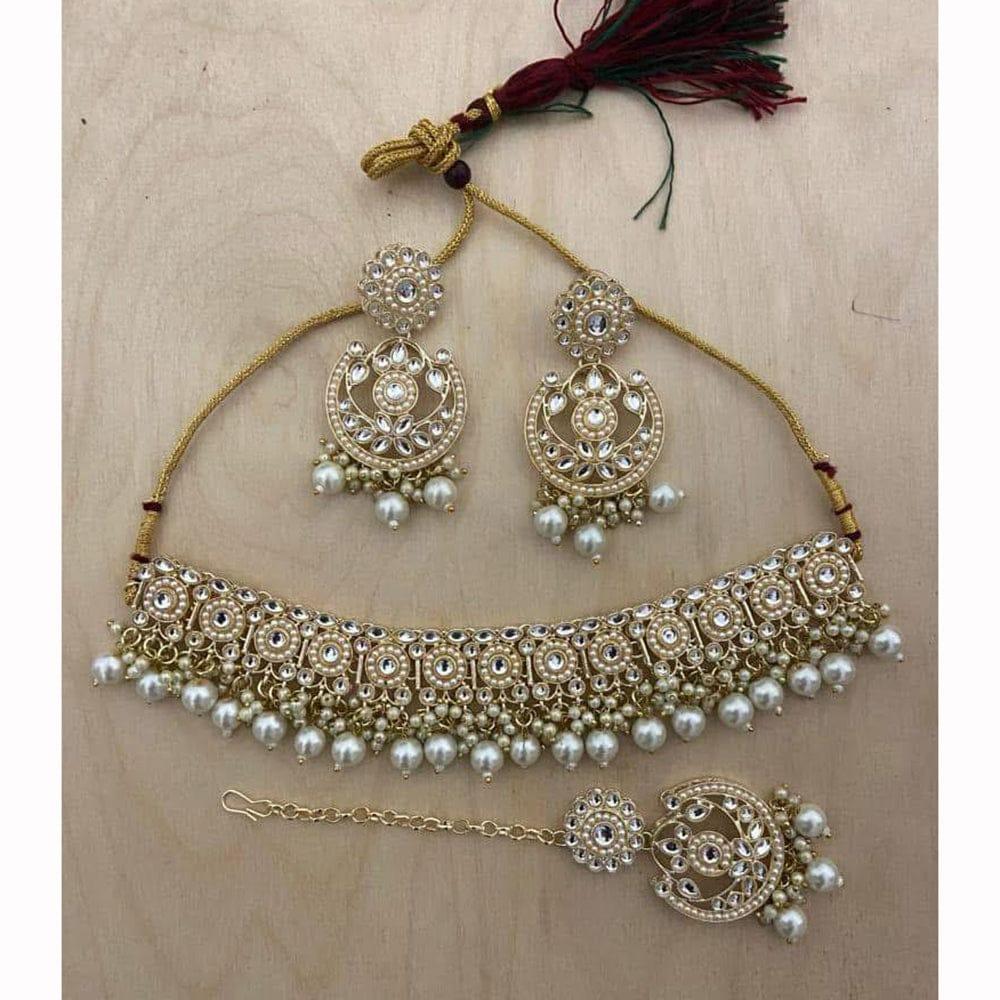 Sai Fashion Elegant Kundan Stone And Beads Choker Necklace Set