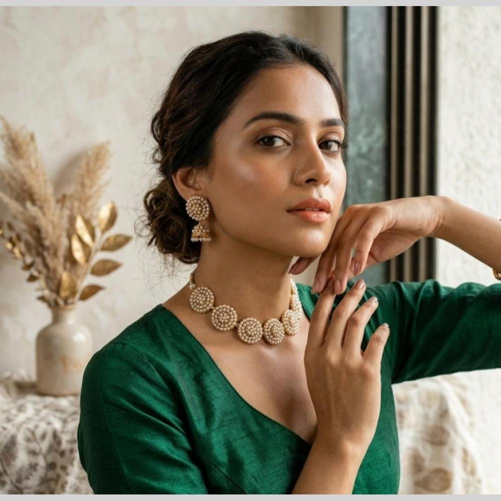 Sai Fashion Premium Pearl Statement Choker Necklace Set