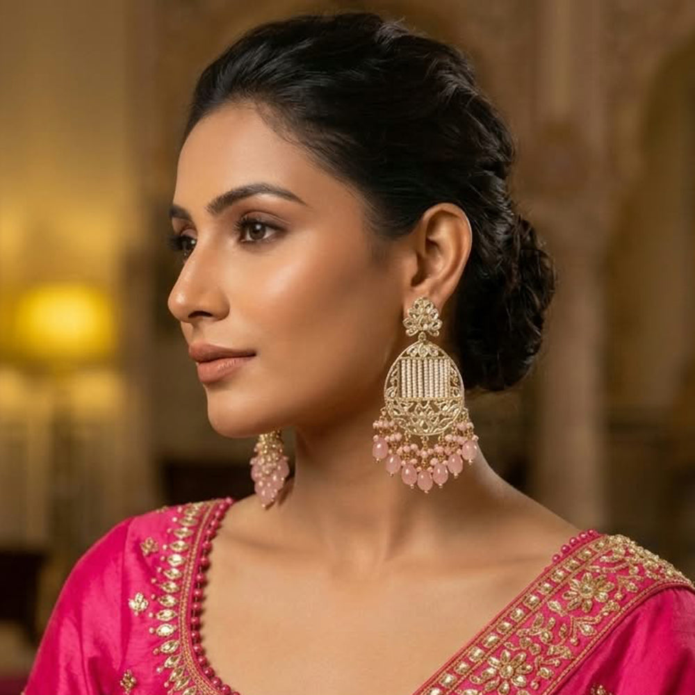 Sai Fashion Premium Kundan Stone And Beads Dangler Earrings