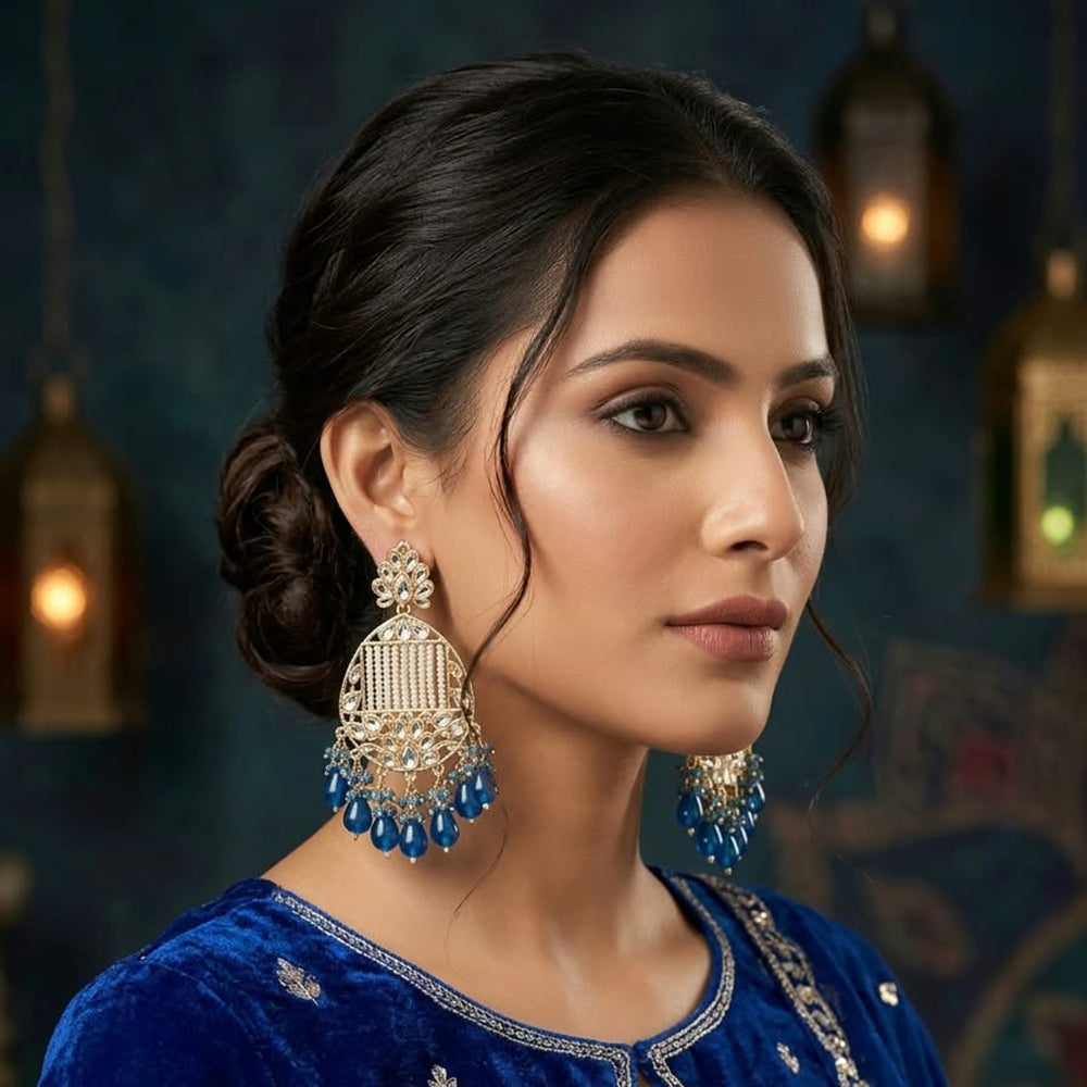 Sai Fashion Premium Kundan Stone And Beads Dangler Earrings