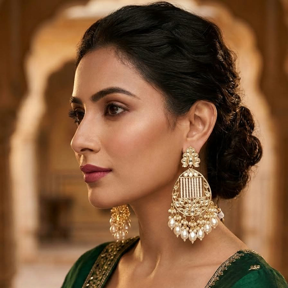 Sai Fashion Premium Kundan Stone And Beads Dangler Earrings