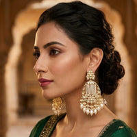 Sai Fashion Premium Kundan Stone And Beads Dangler Earrings