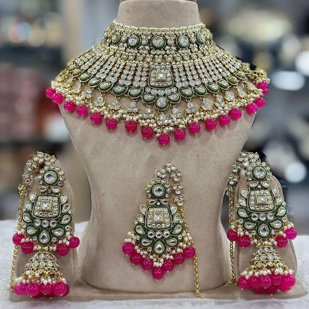 Sai Fashion Elegant Kundan Stone And Beads Choker Necklace Set