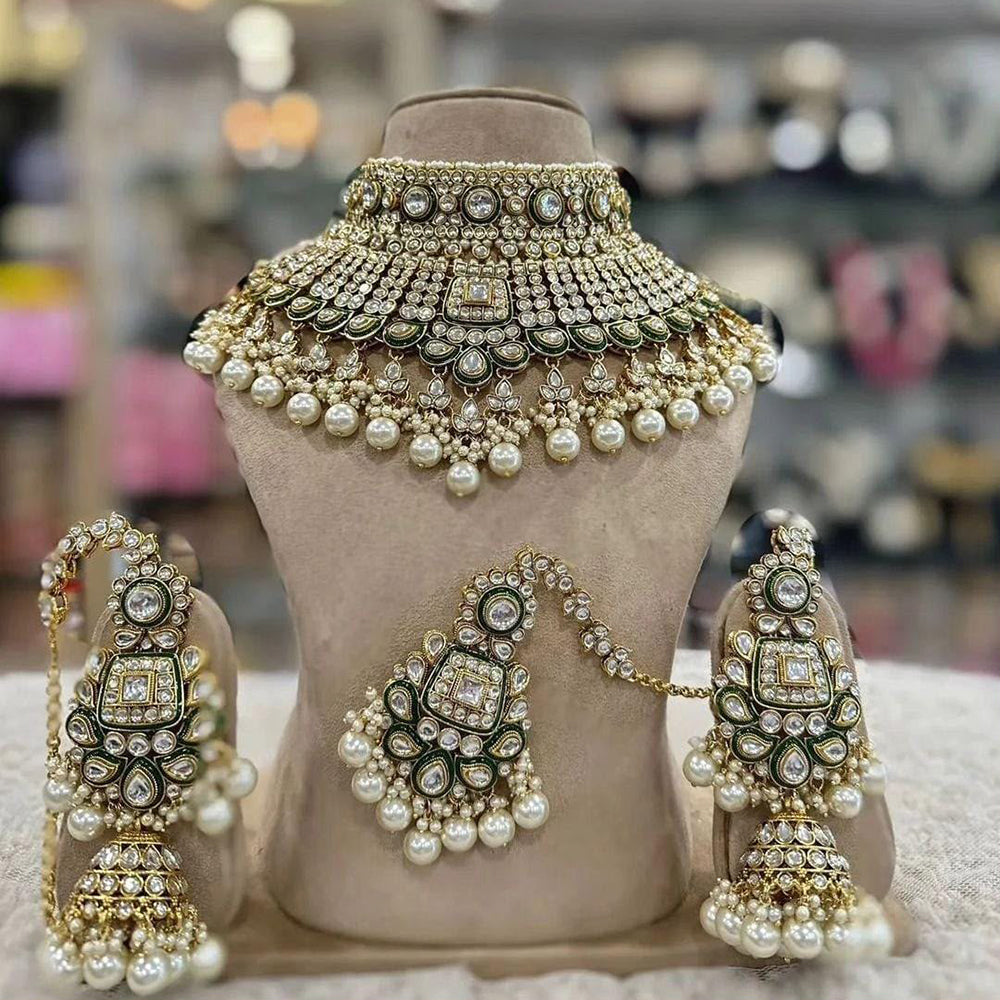 Sai Fashion Elegant Kundan Stone And Beads Choker Necklace Set