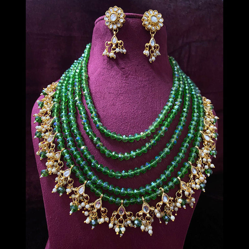 Shagna Gold Plated Crystal Stone Pearl And Beads Multi Layer Necklace Set