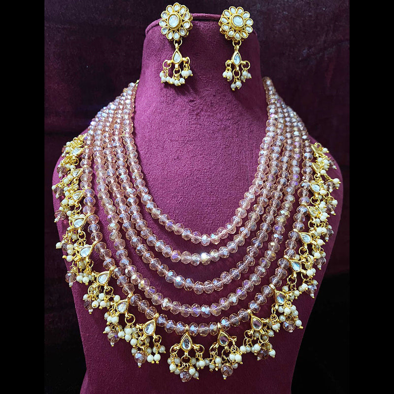 Shagna Gold Plated Crystal Stone Pearl And Beads Multi Layer Necklace Set