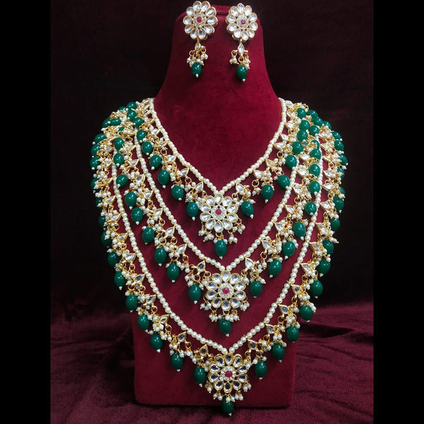 Shagna Gold Plated Kundan Pearl And Beads Multi Layer Necklace Set