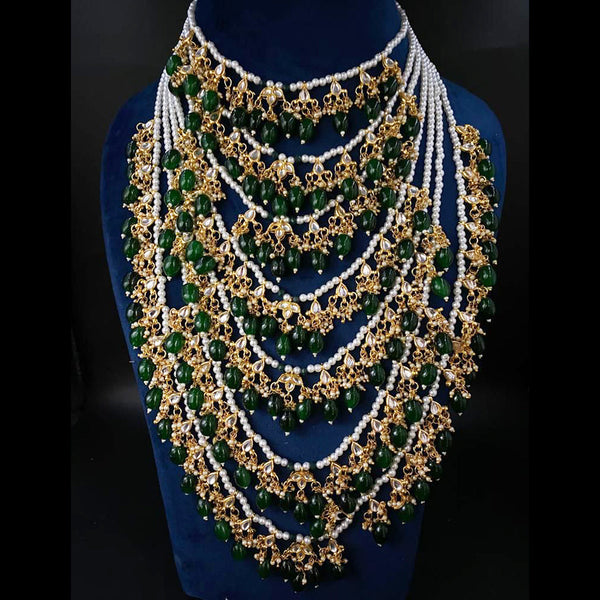 Shagna Gold Plated Kundan Pearl And Beads Multi Layer Necklace Set