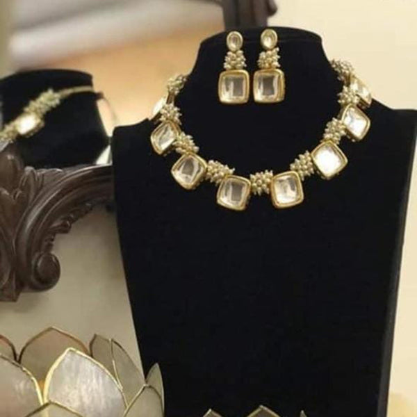 Shagna Gold Plated Crystal Stone And Pearl Necklace Set