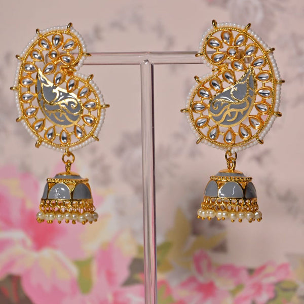 Shagna Gold Plated Kundan Pearl And Meenakari Jhumki Earrings