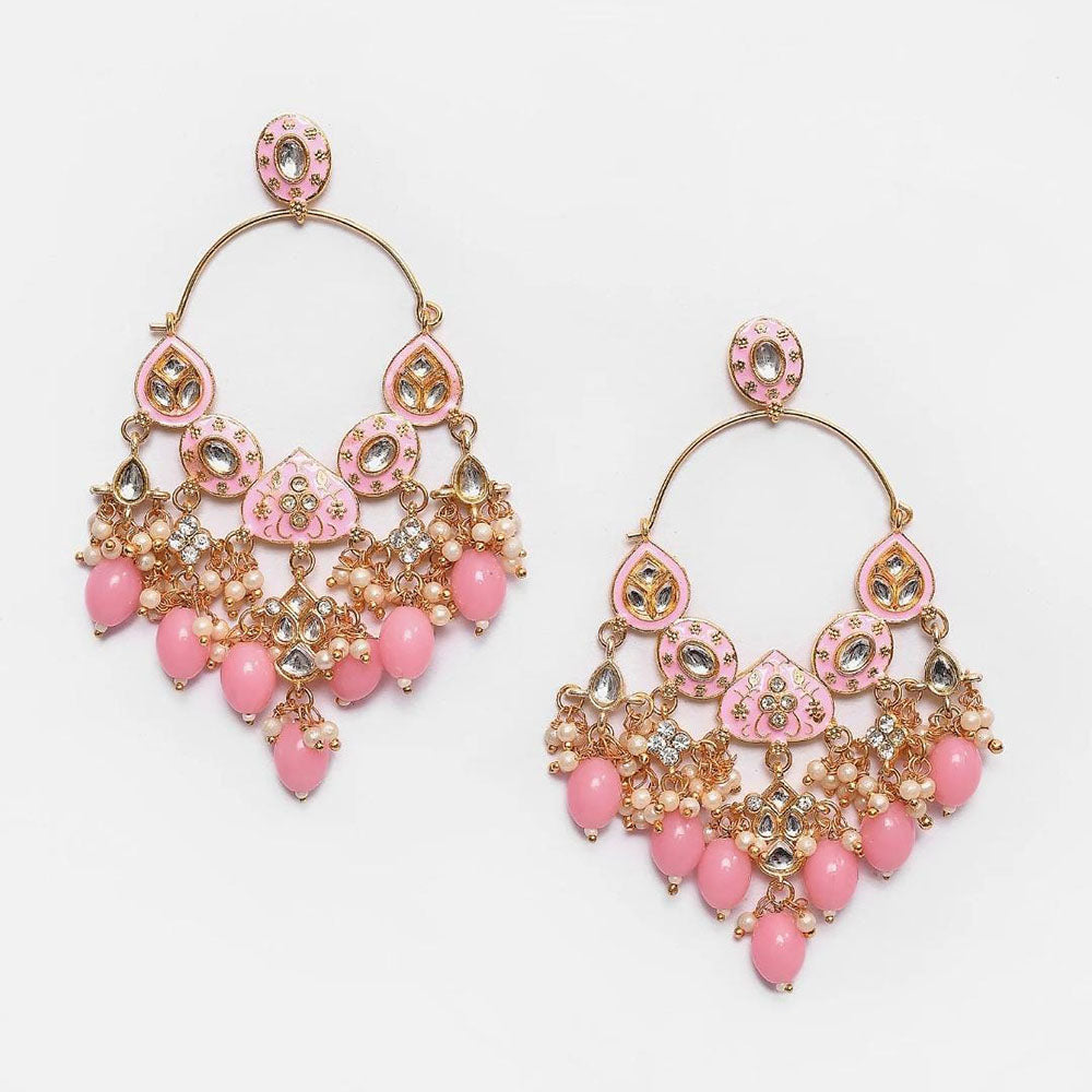 Shagna Graceful Kundan Stone And Beads Meenakari Traditional Drop Earrings