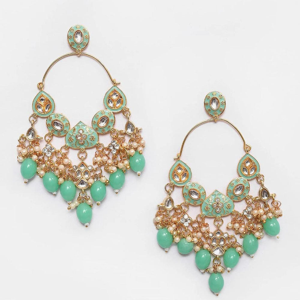 Shagna Graceful Kundan Stone And Beads Meenakari Traditional Drop Earrings