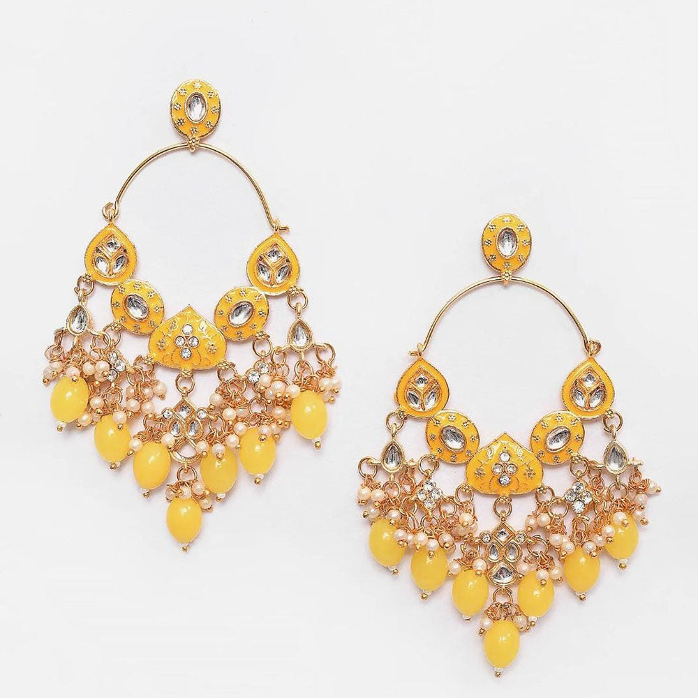 Shagna Graceful Kundan Stone And Beads Meenakari Traditional Drop Earrings