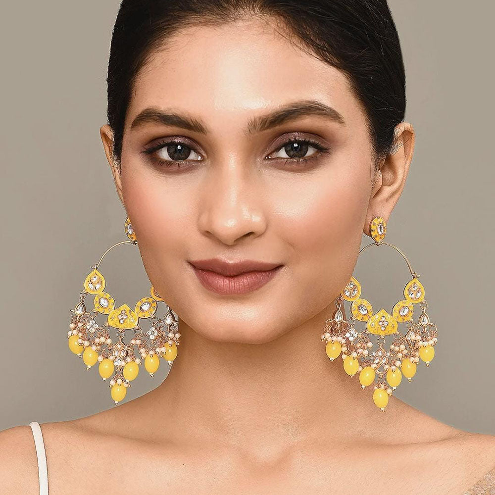 Shagna Graceful Kundan Stone And Beads Meenakari Traditional Drop Earrings