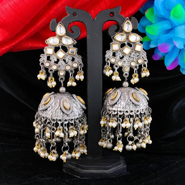 Blythediva Oxidised Plated Kundan And Pearl Jhumki Earrings