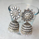 H K Fashion Silver Plated Crystal Stone Jhumki Earrings