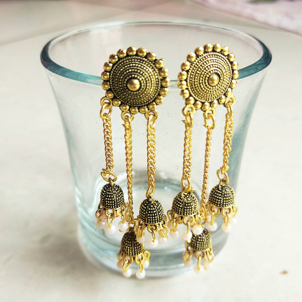 H K Fashion Oxidised Plated Jhumki Earrings