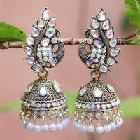 H K Fashion Oxidised Plated Austrian Stone And Beads Jhumki Earrings