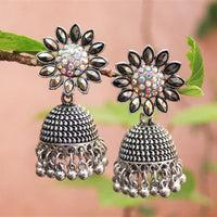 H K Fashion Oxidised Plated Austrian Stone  Jhumki Earrings