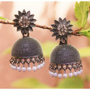 H K Fashion Oxidised Plated Austrian Stone Jhumki Earrings