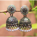 H K Fashion Oxidised Plated Austrian Stone Jhumki Earrings