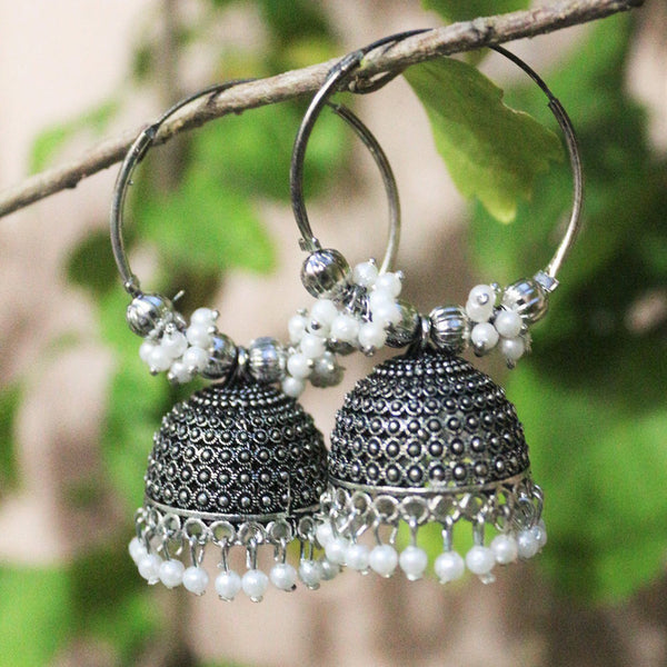 H K Fashion Oxidised Plated  Beads Jhumki Earrings