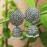 H K Fashion Oxidised Plated  Austrian Stone  Jhumki Earrings